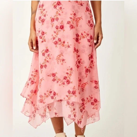 Free People Garden Party Asymmetric Midi Skirt in Pink Blossom - Picture 3 of 4